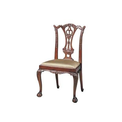 Carved Polished Mahogany Finish Chippendale Side Chair, Cabriole Leg, Neutral Uph
