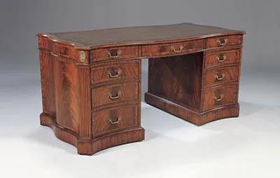 Regency Finished Mahogany Serpentine Partners' Desk with Sussex Leather Top