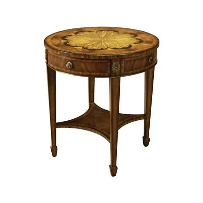 Aged Regency Finished Mahogany Occasional Table, Marquetry and Verdigris Brass Accents