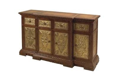 Dark Antique Lido Finished Sideboard, Dark Antique Brass Door Fronts, Leather Top