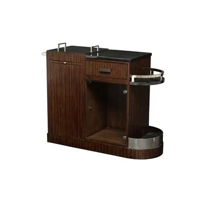 Zebrano Veneered Bar Cart, Black Waxstone Top, Polished Nickel Brass Accents