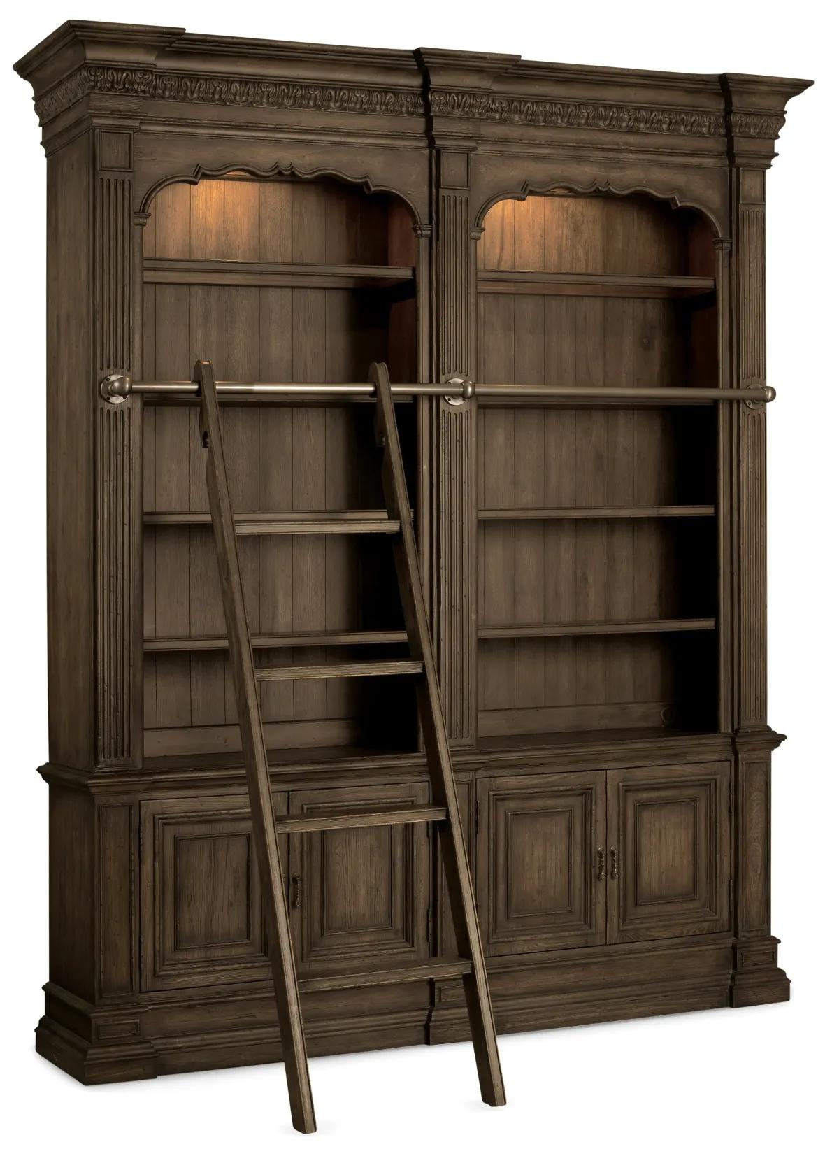 Hooker Furniture Home Office Rhapsody Double Bookcase with Ladder and Rail