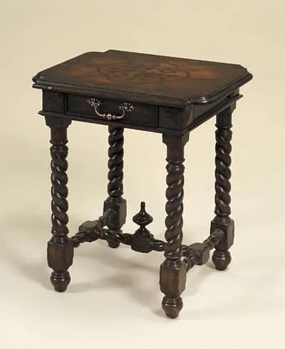 Antique Spanish Mahogany Finished Marquetry Occasional Table, Brass Accents
