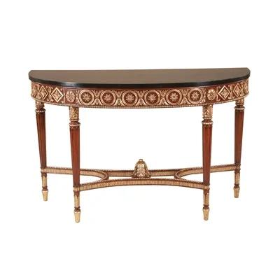 Regency Finished Mahogany Console Table, Gold Leaf Accents, Black Waxstone Top