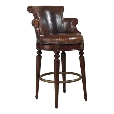 Aged Regency Finished Mahogany Swivel Counter Stool, Venetian Regal Leather Uph