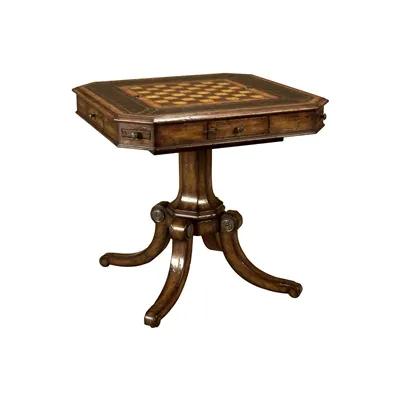 Frontier Finished Mahogany Game Table, Black Leather Top, Old English Brass Accents
