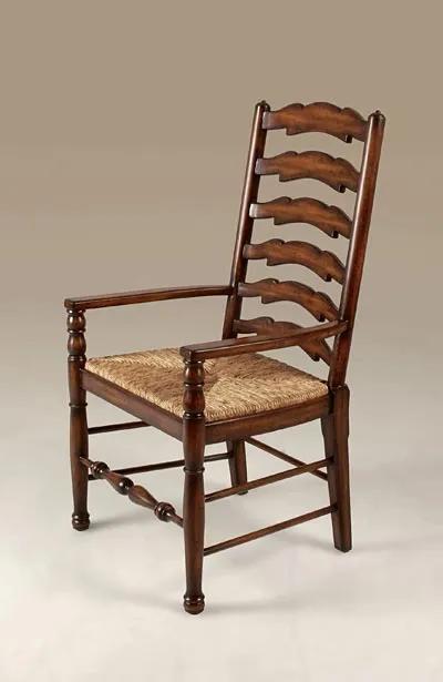 Umber Finished Mahogany Ladderback Armchair, Abaca Rope Rush Seat
