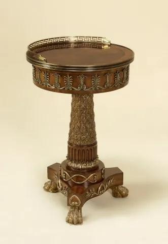 Napoleon Brown Mahogany Finished Occasional Table, Gilded Accents, Antique Brass