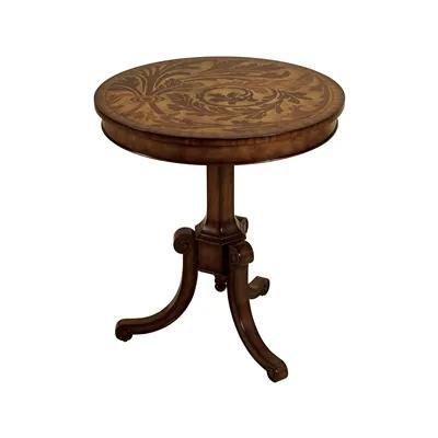 Round Aged Regency Finished Tripod Base Occasional Table, Marquetry Accents