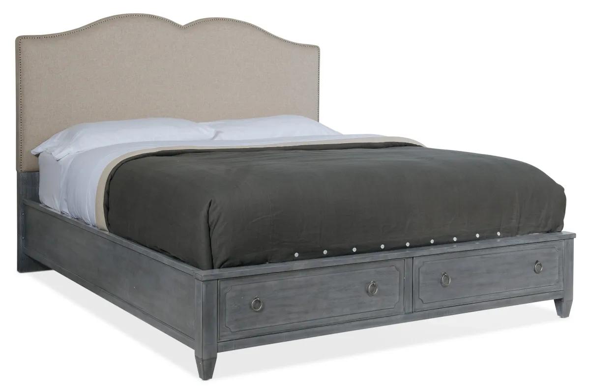 Hooker Furniture Bedroom Hamilton King Upholstered Panel Bed w-Storage Footboard