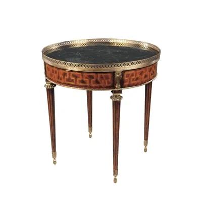 Faded Mahogany and Marquetry Occasional Table with Green Waxstone Top, Brass Gallery