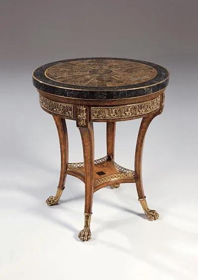 Ash Burl Veneer and Finely Cast Sherwood Brass Occasional Table, Gold Agate Top