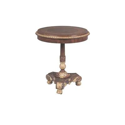 Mahogany Tripod Occasional Table, Marquetry Top, Gold Metal Leaf Accents