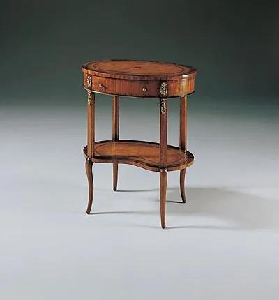 Light Mahogany and Sienna Leather Two Tier Side Table, Brass Mounts