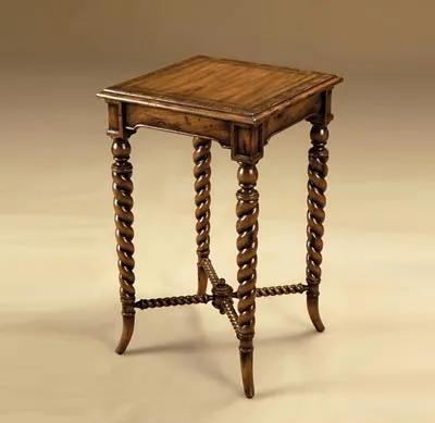 Distressed Walnut Finished Occasional Table, Spindle Legs, Tooled Veneer Top