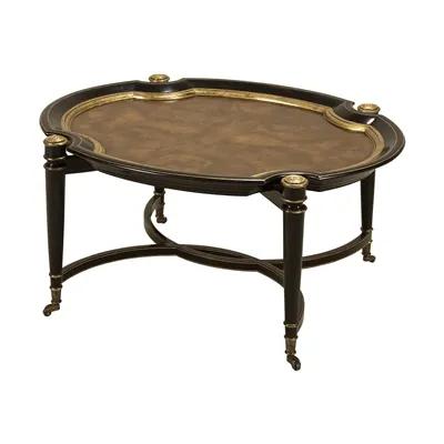 Hand Painted Black and Gold Cocktail Table, Oak Burl Veneer Top