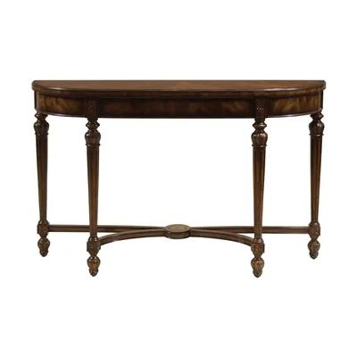 Hand Carved Aged Regency Finished Demilune Console Table, Veneered Top