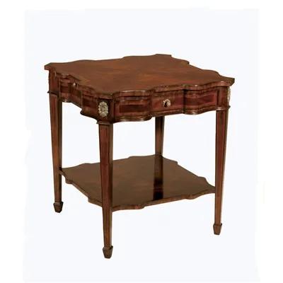 Aged Regency Finished Mahogany Serpentine End Table with Verdigris Brass Accents