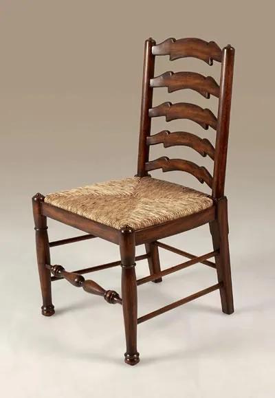 Umber Finished Mahogany Ladderback Side Chair, Abaca Rope Rush Seat