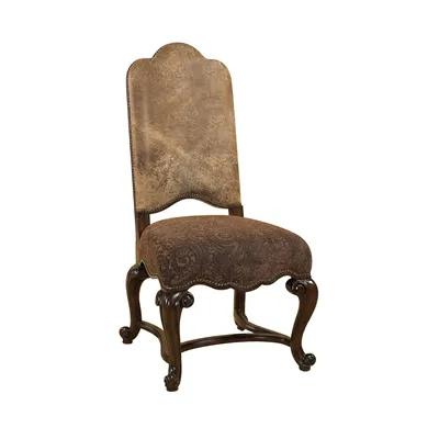 Dark Antique Lido Finished Side Chair, Ragtime Leather and Paisley Upholstery