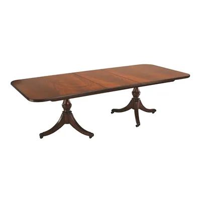 Distressed Aged Regency Finished Mahogany Two Pedestal Dining Table, Two 20