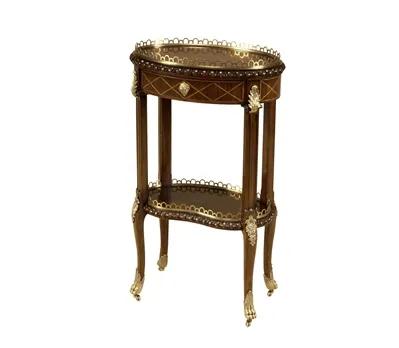 Light Mahogany Finished Veneer Occasional Table, Antique Brass Gallery and Accents