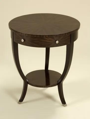 Ebony Finished Zebrano Veneer Round Occasional Table with Brushed Satina Brass Accents