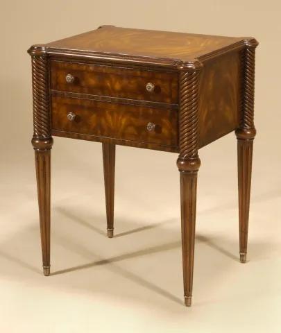 Aged Regency Mahogany Finished Two Drawer Occasional Table, Tapered Legs