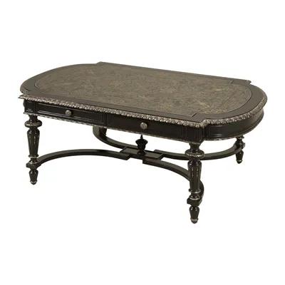 Hand Painted Black Vendome Cocktail Table, Eglomise Top, Gold Gilded Accents
