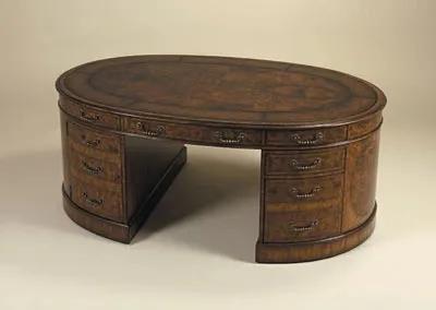 Aged Regency Finished Walnut Burl Veneer Partners' Desk, Old Chair Leather Inlaid Top