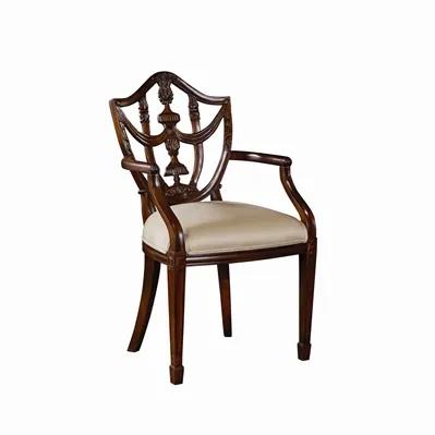 Carved Polished Mahogany Finish Hepplewhite Shield Back Armchair, Neutral Uph