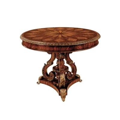 Hyde Park Finished Mahogany Tripod Based Center Table, Mixed Veneer Parquetry Top