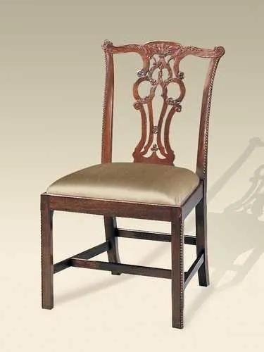 Carved Polished Mahogany Finish Chippendale Straight Leg Side Chair, Neutral Uph