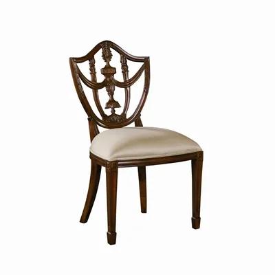 Carved Polished Mahogany Finish Hepplewhite Shield Back Side Chair, Neutral Uph