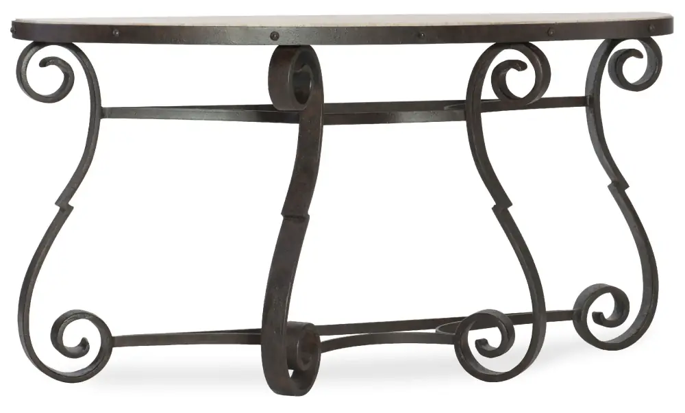 Hooker Furniture Living Room Luckenbach Metal and Stone Demilune Console