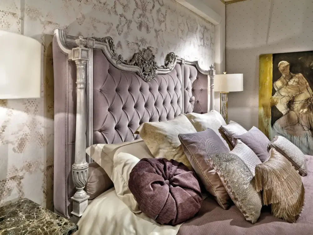 Handcarved bedside table with marble top