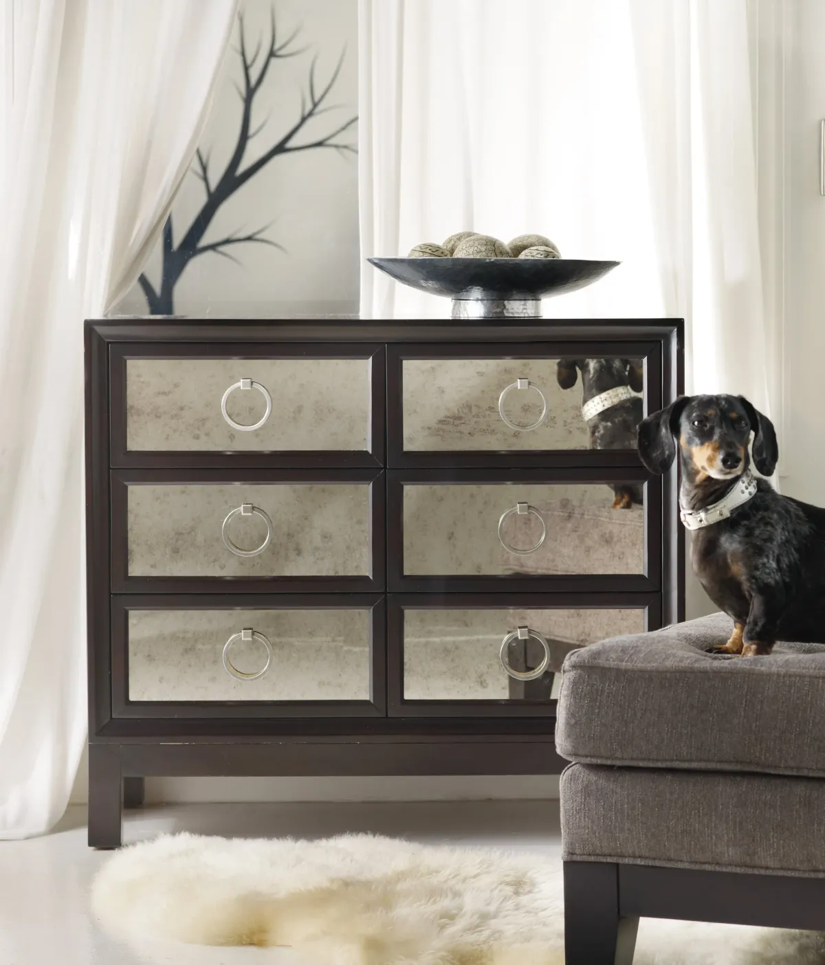 Hooker Furniture Living Room Melange Six Drawer Mirrored Front Chest