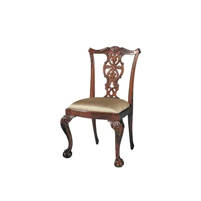 Carved Polished Mahogany Finish Chippendale Side Chair, Cabriole Leg, Neutral Uph