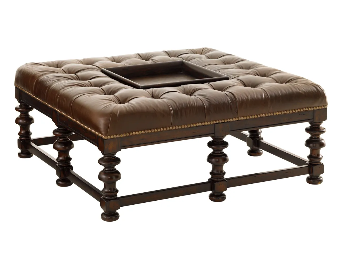 Tommy Bahama Upholstery Heather Leather Cocktail Ottom
