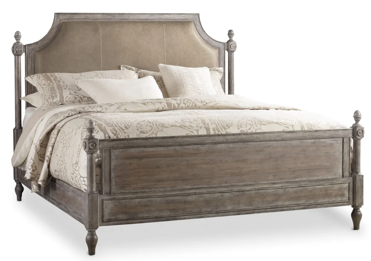 Hooker Furniture Bedroom True Vintage King Leather Upholstered Poster Bed