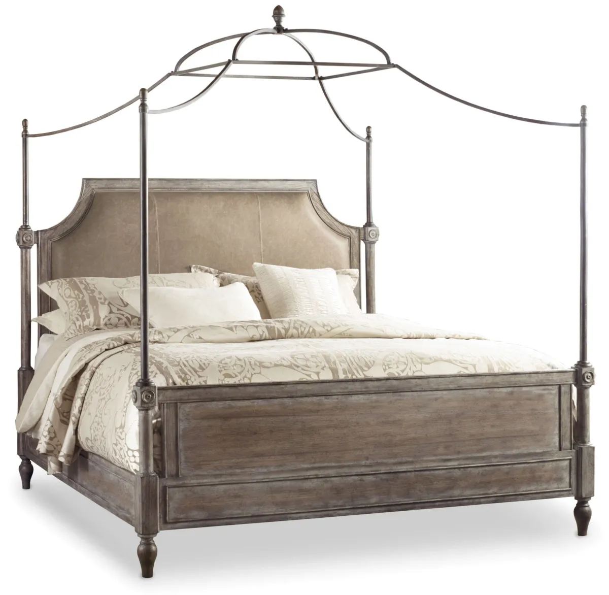 Hooker Furniture Bedroom True Vintage King Leather Upholstered Canopy Bed