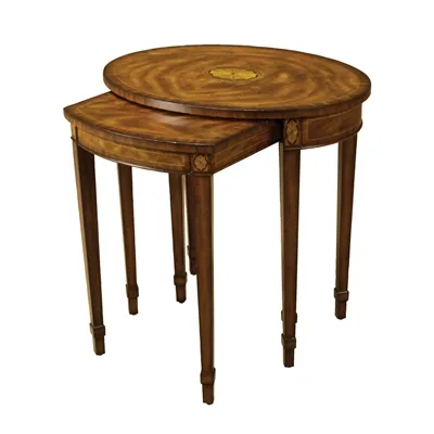 Set of Two Aged Regency Nesting Tables, Decorative Marquetry Veneer Accents
