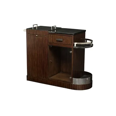 Zebrano Veneered Bar Cart, Black Waxstone Top, Polished Nickel Brass Accents