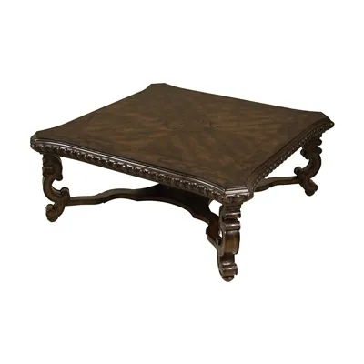 Dark Antique Lido Finished Cocktail Table, Marquetry Planked Top