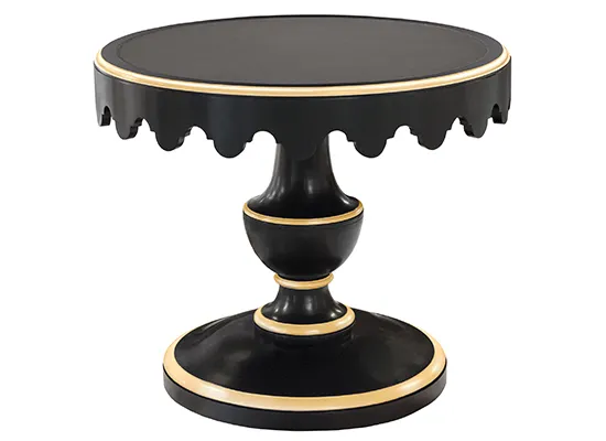 Scalloped Lamp Table, Leather Top