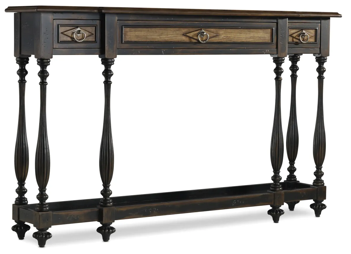 Hooker Furniture Living Room Sanctuary Three Drawer Thin Console (Ebony/Drift)