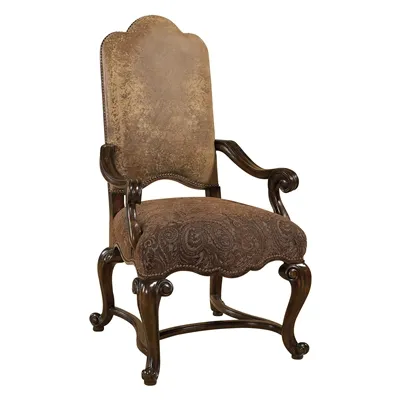 Dark Antique Lido Finished Armchair, Ragtime Leather and Paisley Upholstery