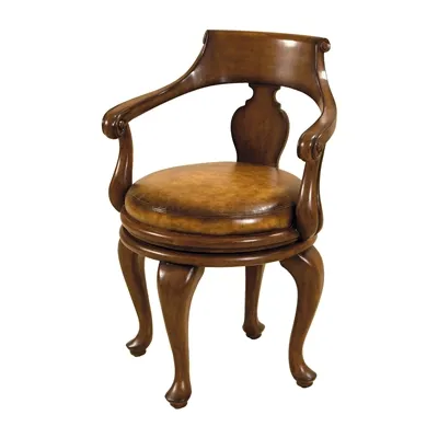 Warm Walnut Finished Swivel Game Chair, Florentine Brown Leather Seat