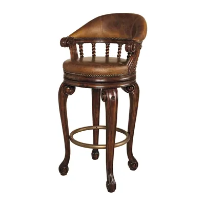 Dark Antique Lido Finished Mahogany Swivel Counter Stool, Old Attic Leather Upholstery