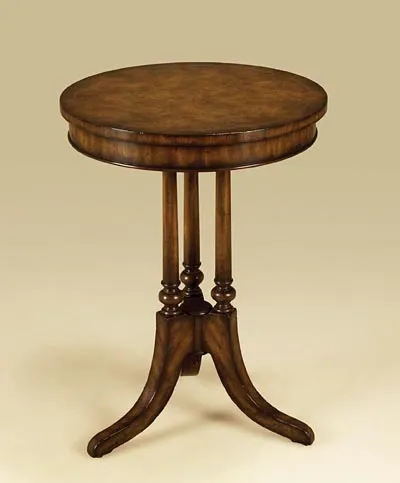 Umber Brown Finished Mahogany End Table, Black and White Stringing Top